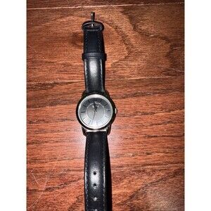 Timex Indiglo Black Dial Round Silver Tone Case Black Leather Band Watch